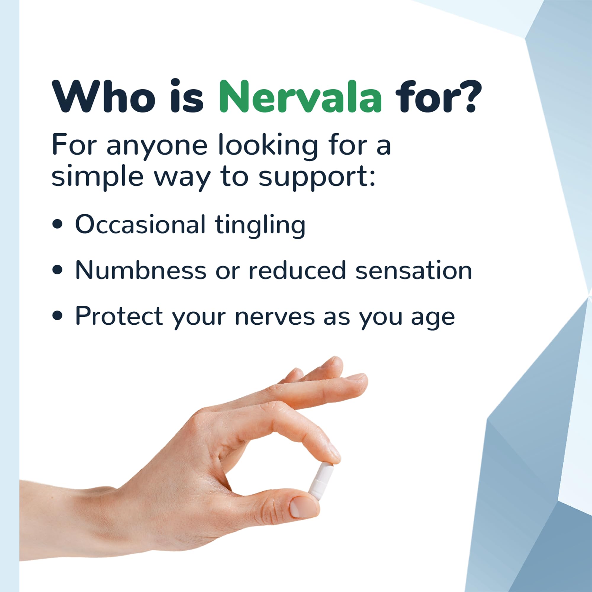 Barton Nutrition Nervala cápsula en la mano para comparar tamaño y portabilidad