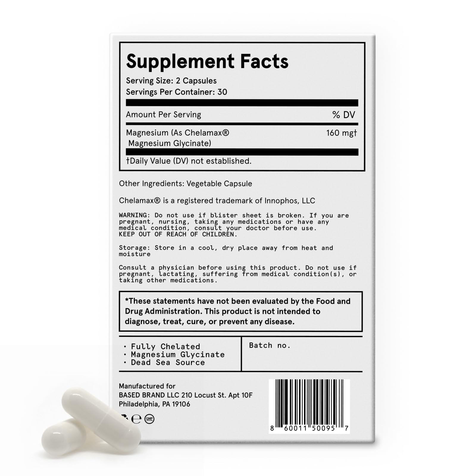 Based Dead Sea Magnesium cápsula en primer plano que destaca fácil absorción