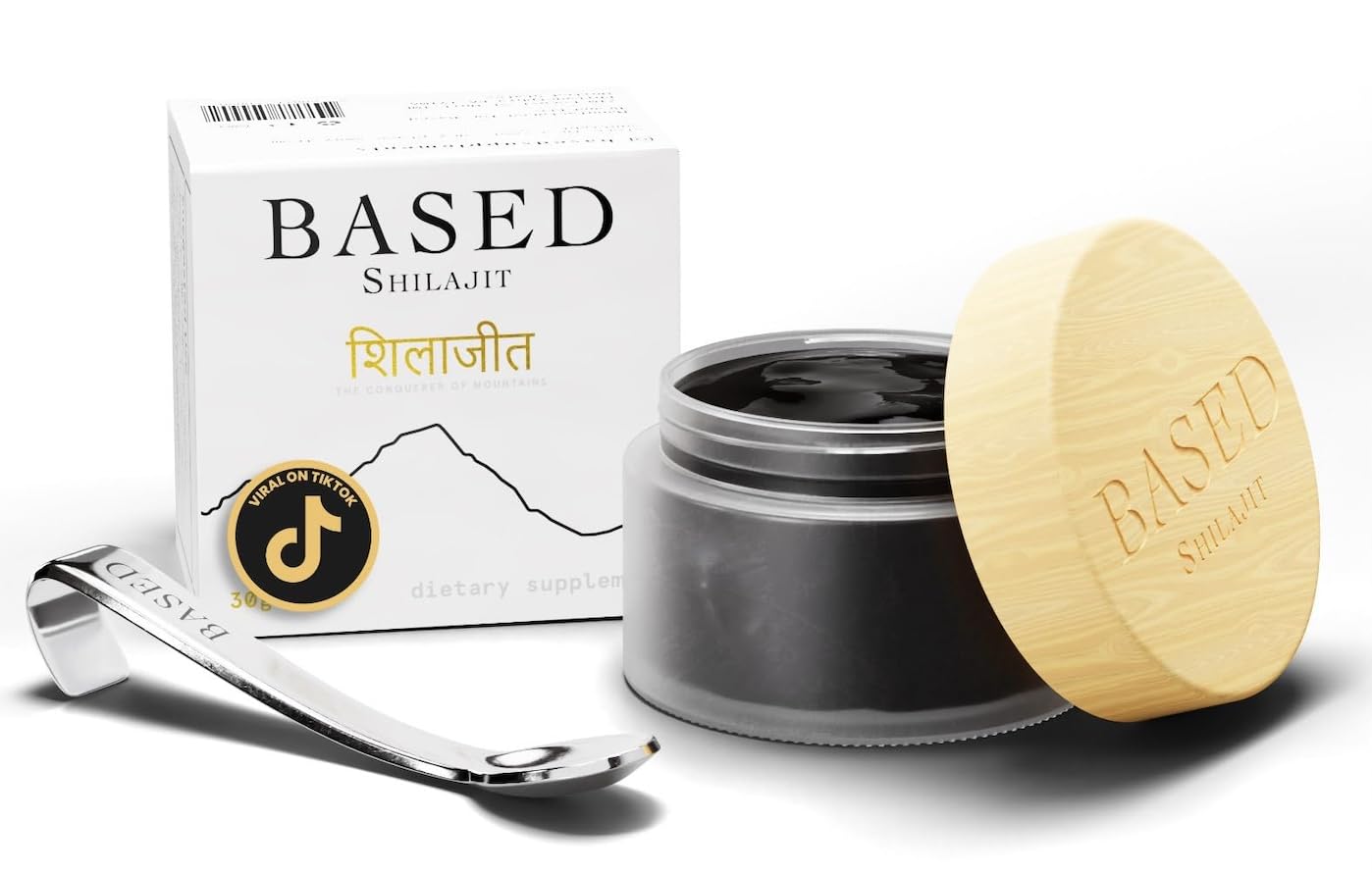 Based Supplements shilajit frasco frontal mostrando etiqueta y pureza