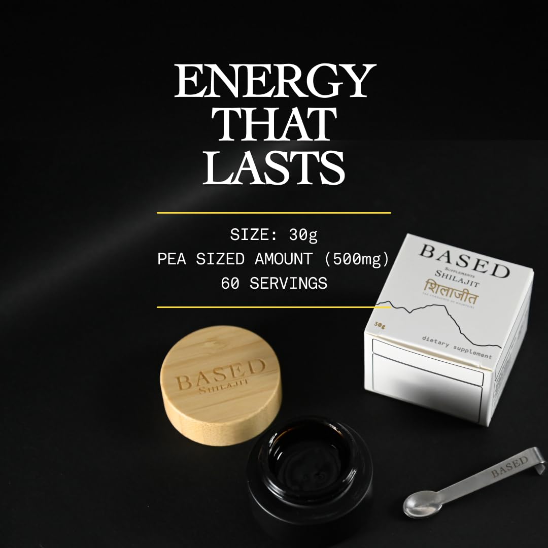 Based Supplements shilajit detalle de textura resinosa para dosificación precisa