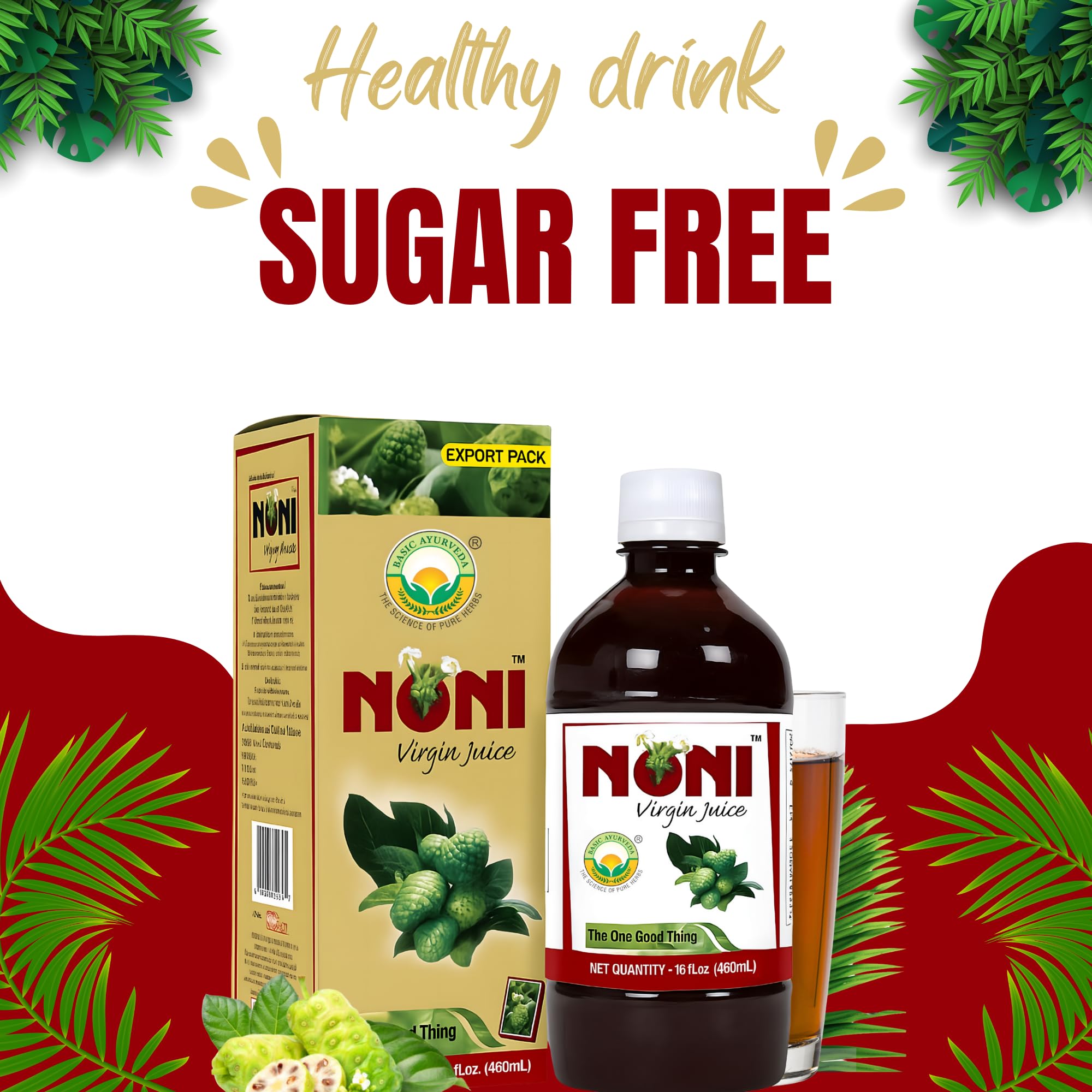 BASIC AYURVEDA vertiendo jugo de Noni en vaso para medir la consistencia
