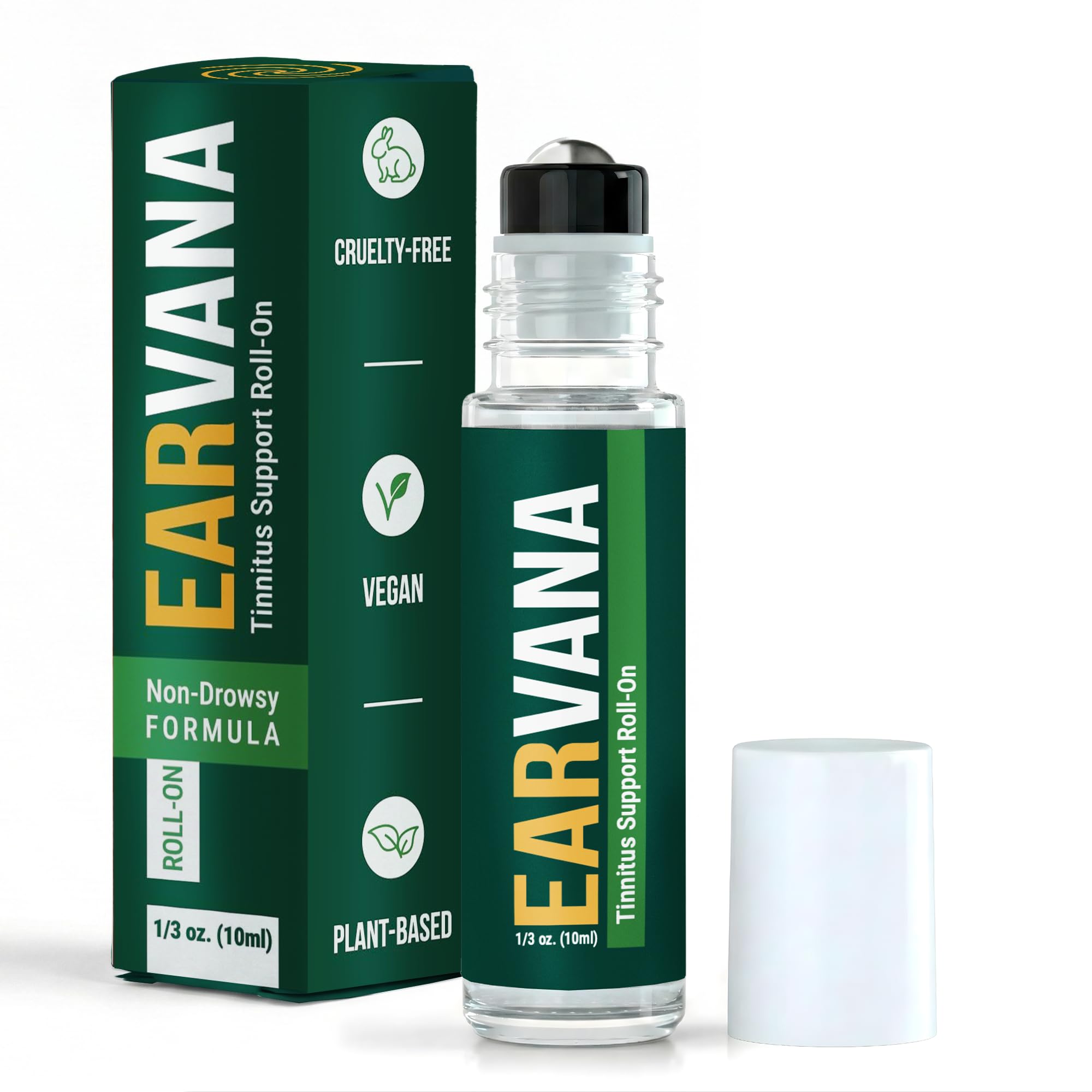 Basic Vigor EarVana frasco frente mostrando etiqueta, facilita identificación rápida