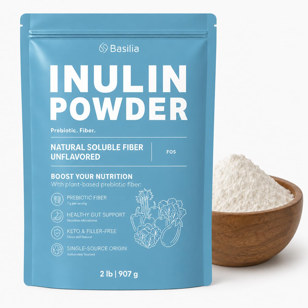 Basilia frasco 2 lb de inulina de agave, conveniente para uso diario