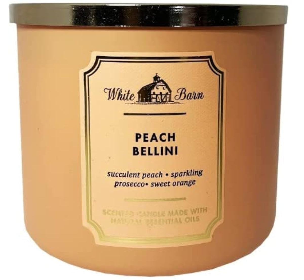 Bath & Body Works Peach Bellini frontal mostrando etiqueta y ambiente alegre