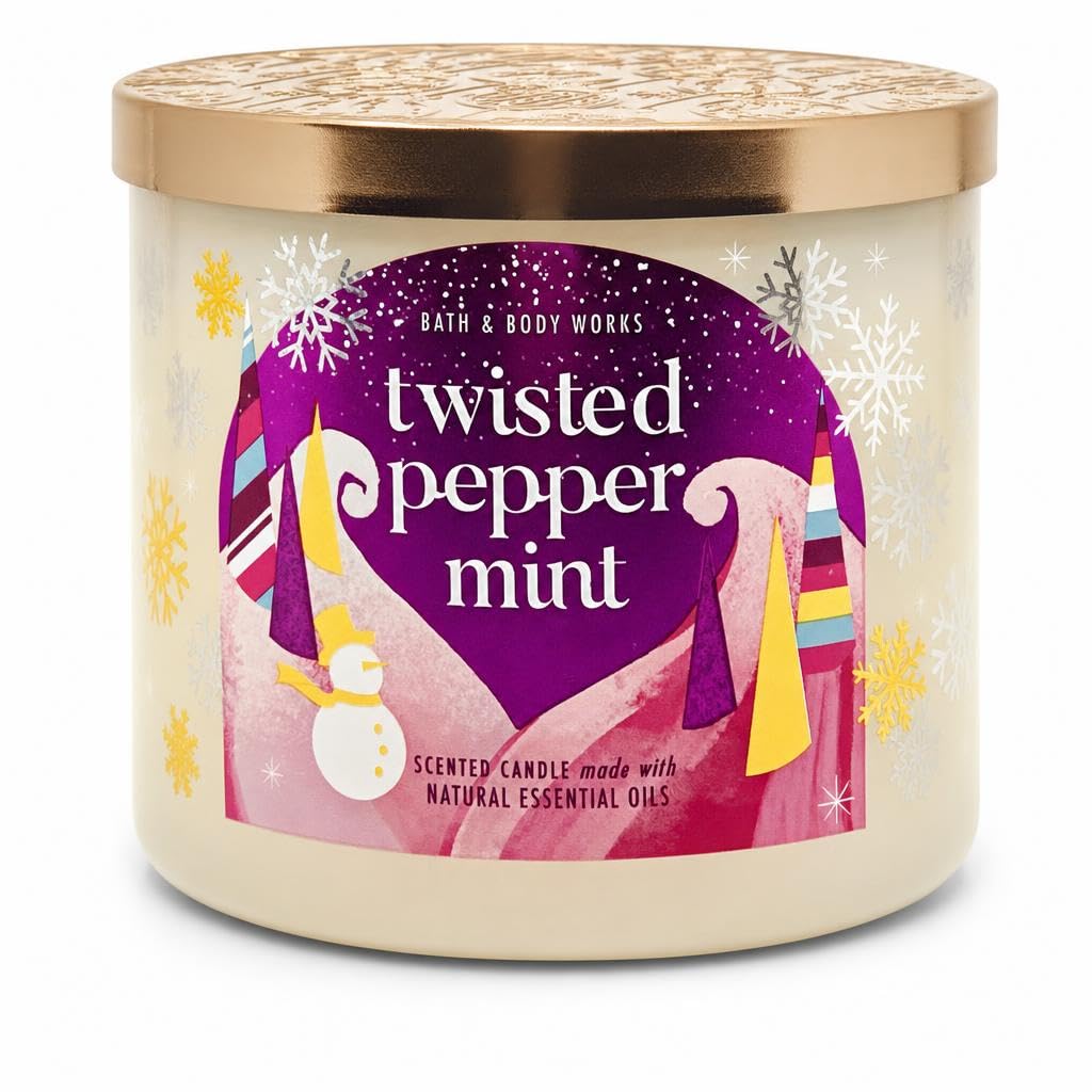 Bath & Body Works frontal del recipiente con aroma festivo y decoración