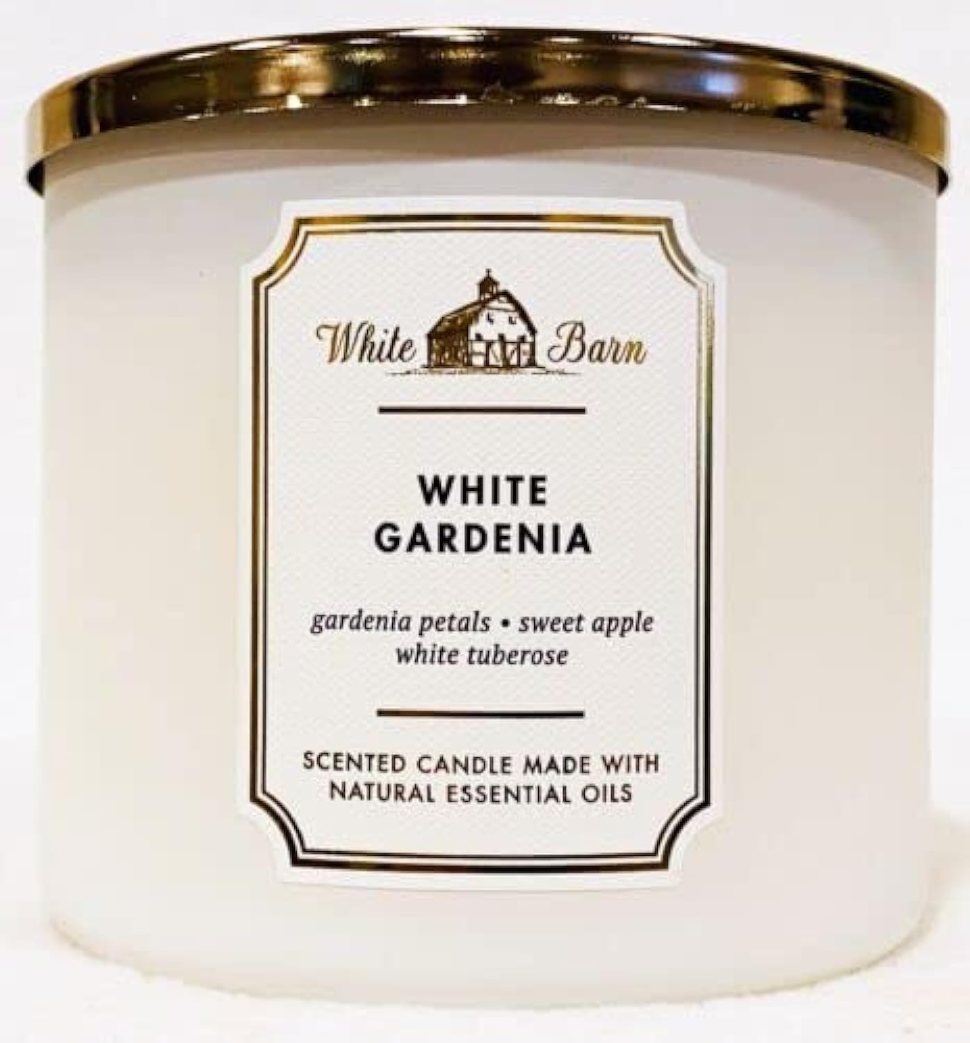 Bath & Body Works vela frontal mostrando diseño y fragancia White Gardenia, ambiente acogedor