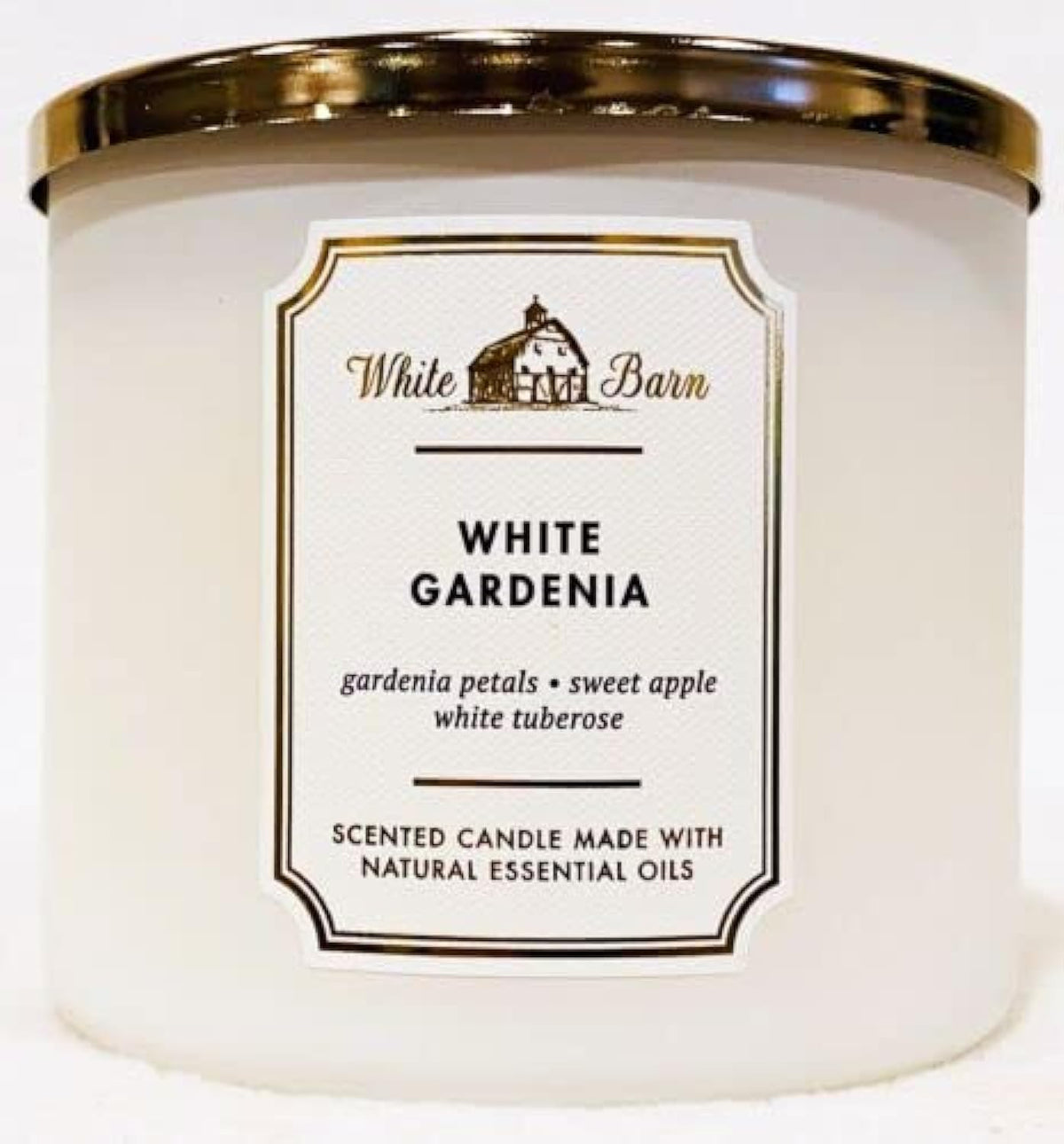 Bath & Body Works vela frontal mostrando diseño y fragancia White Gardenia, ambiente acogedor