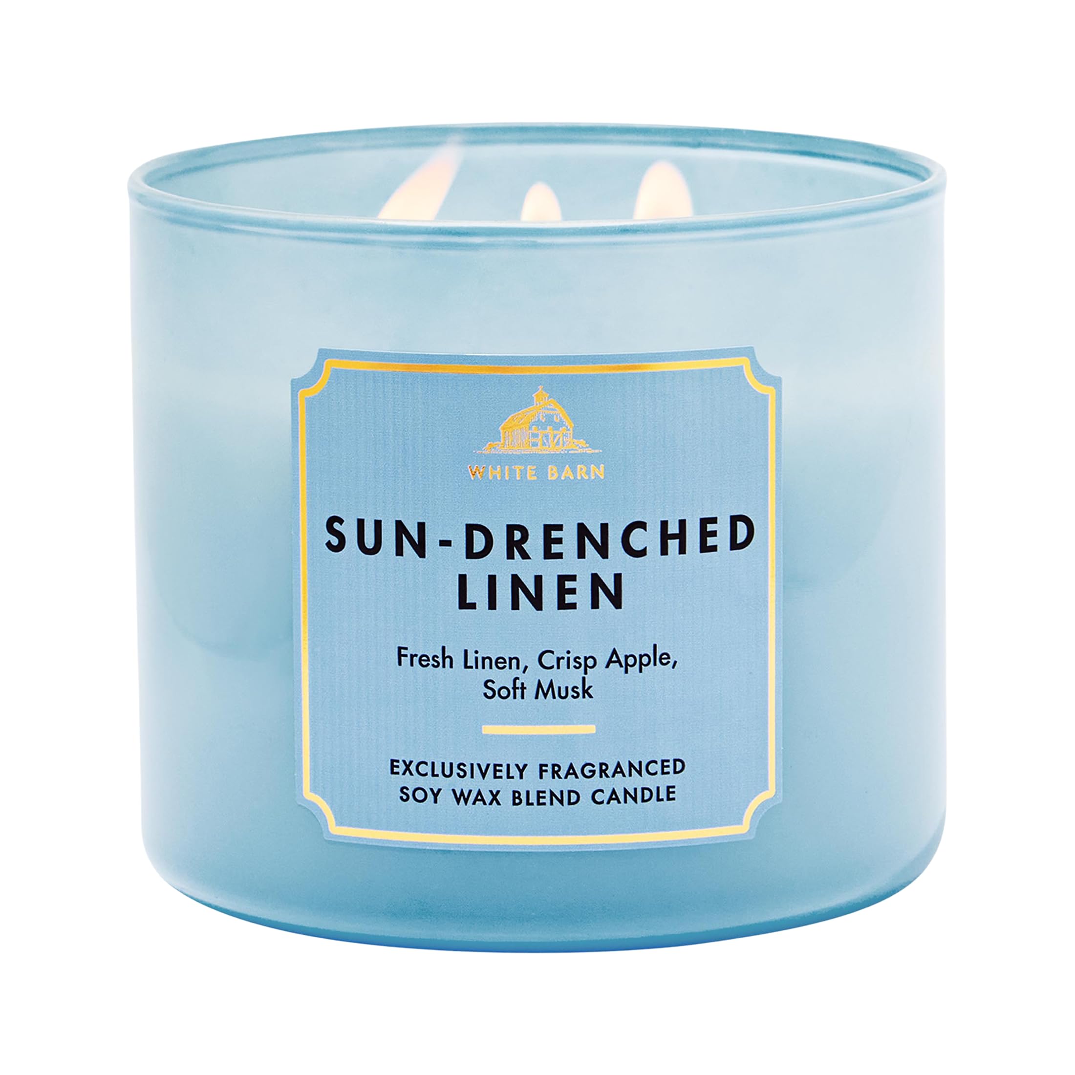 Vela Bath & Body Works Sun-Drenched Linen vista frontal que muestra diseño elegante