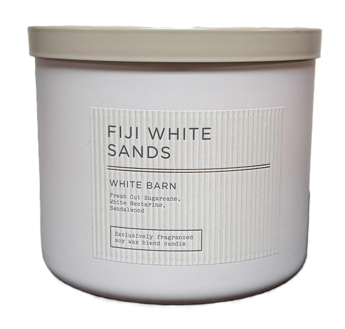 Bath & Body Works vela Fiji White Sands frontal muestra aroma y diseño elegante