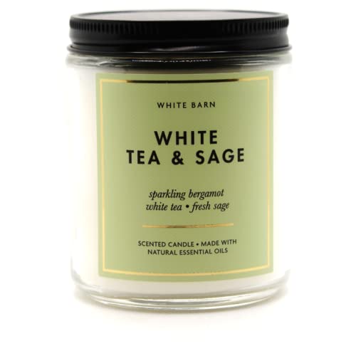 Bath & Body Works vela frontal 7 oz White Tea & Sage muestra diseño elegante y aroma duradero