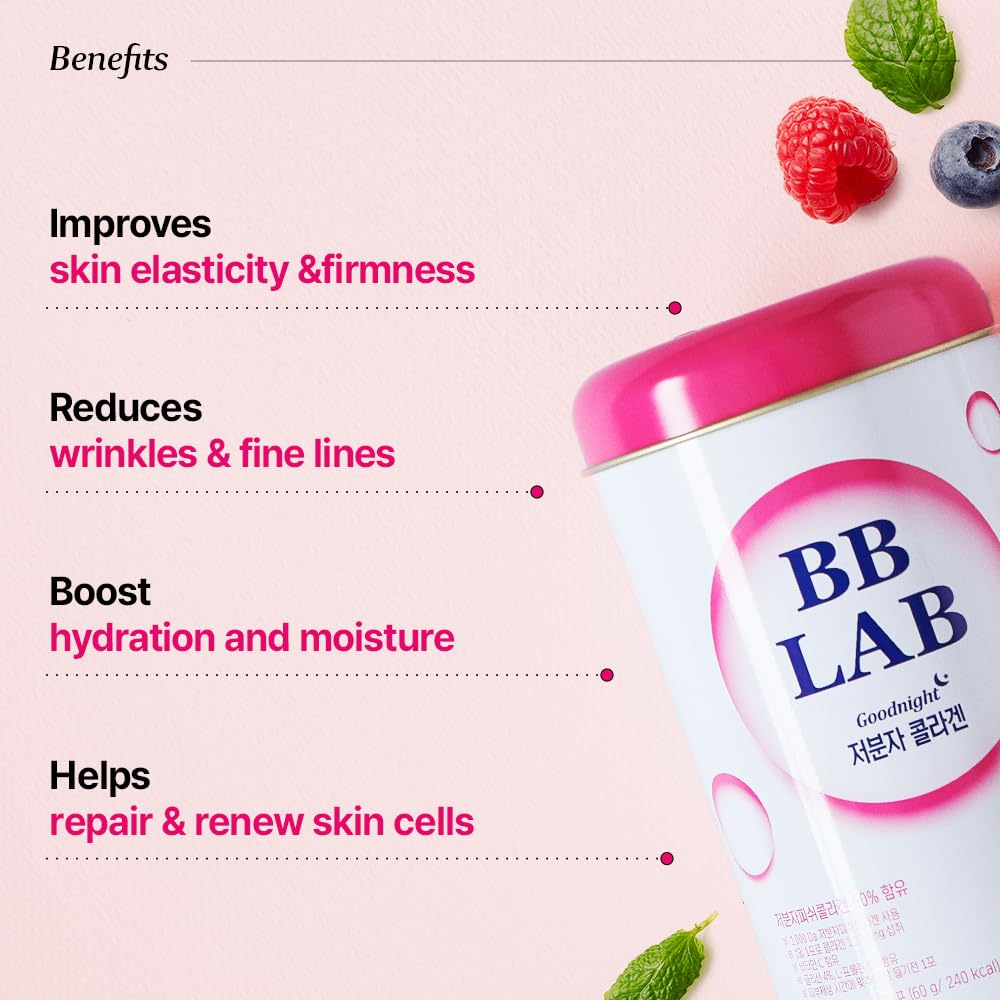 BB LAB polvo de colágeno en primer plano, textura fina para rápida absorción