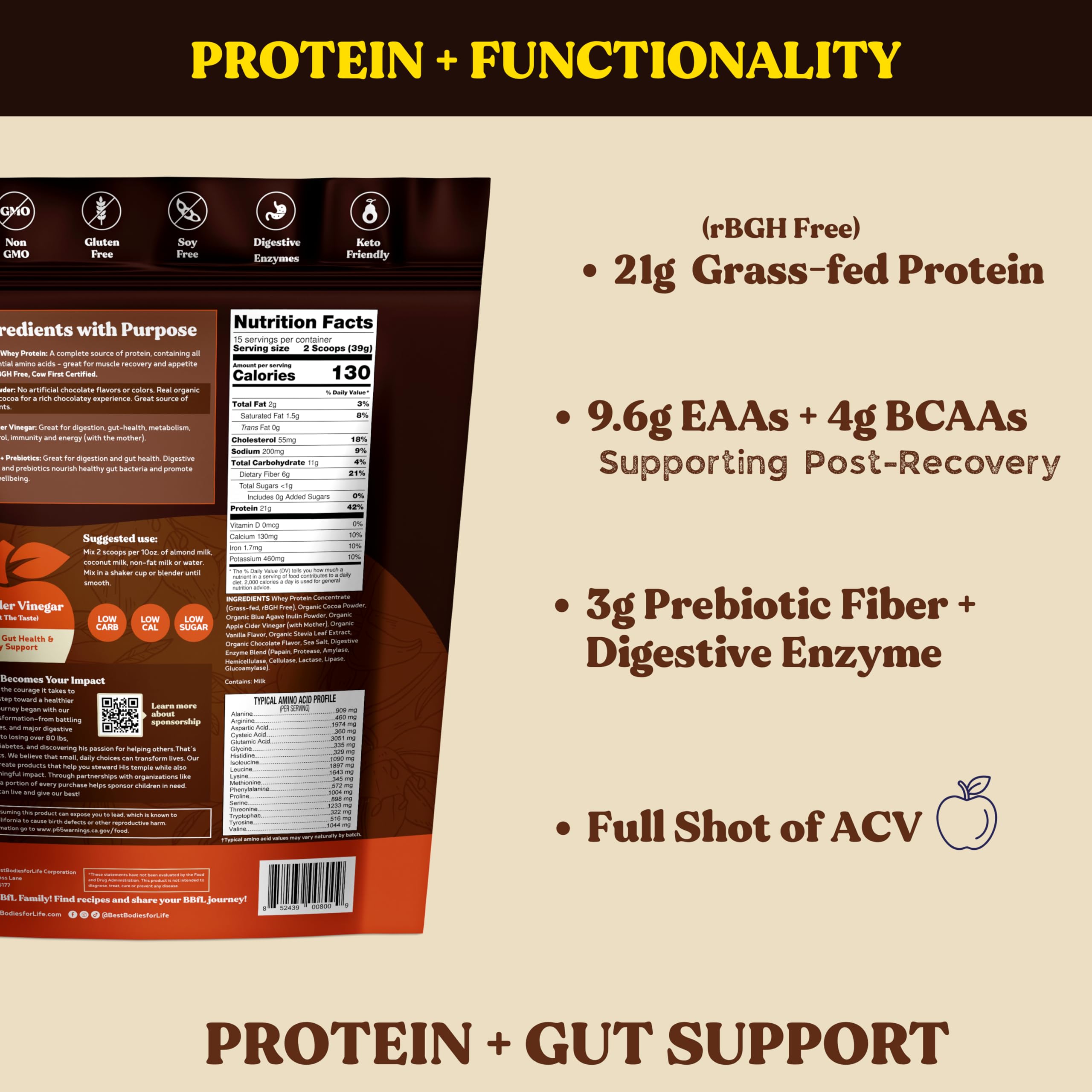 BBfL polvo en cuchara destacando la proteína grass-fed