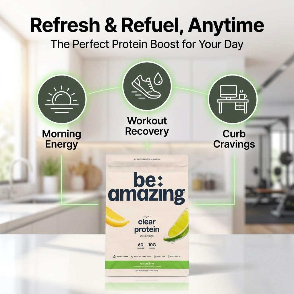 BE AMAZING vaso junto a una mano para comparar tamaño y porción práctica