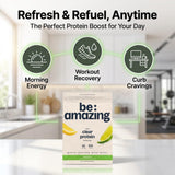 BE AMAZING vaso junto a una mano para comparar tamaño y porción práctica