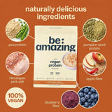 BE AMAZING etiqueta con ingredientes limpios y certificaciones visibles