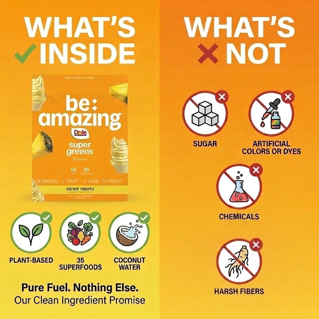 BE AMAZING etiqueta con listado de ingredientes, destacando fórmulas veganas y sin gluten