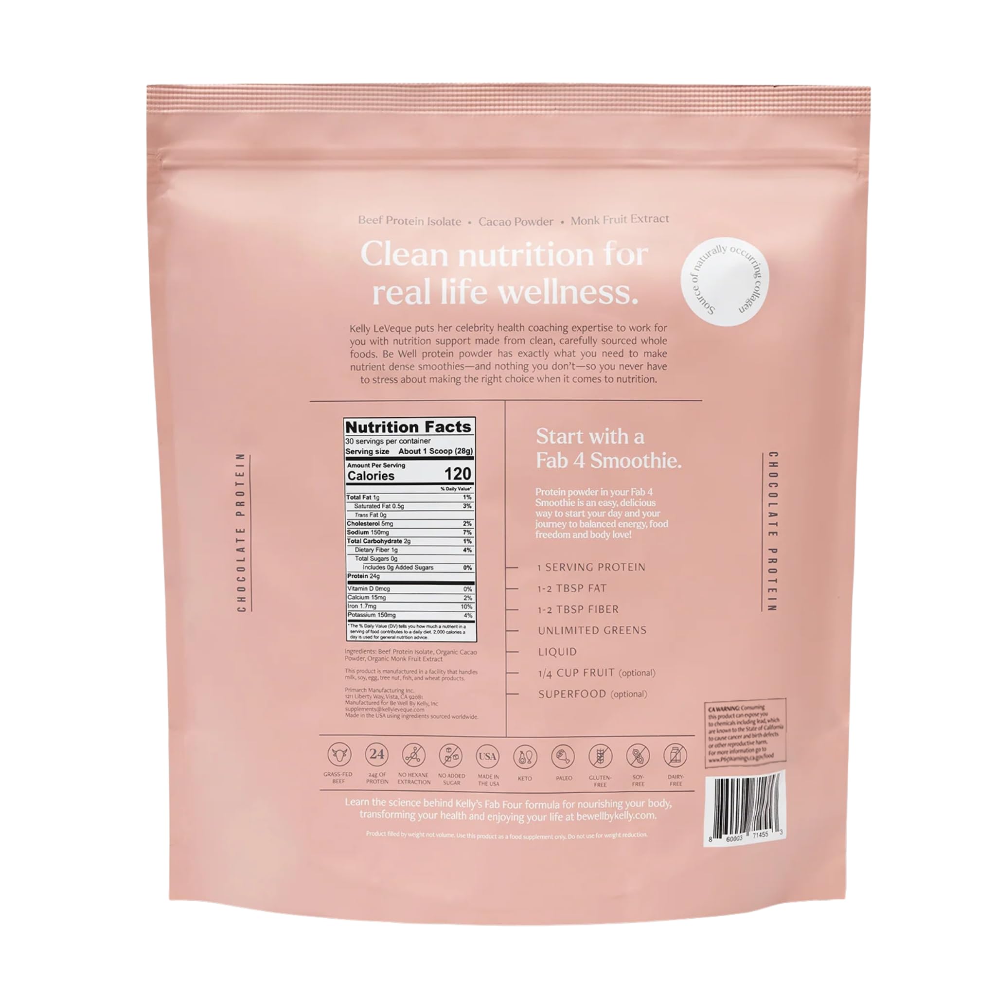 Be Well by Kelly primer plano de la información nutricional y el aporte proteico