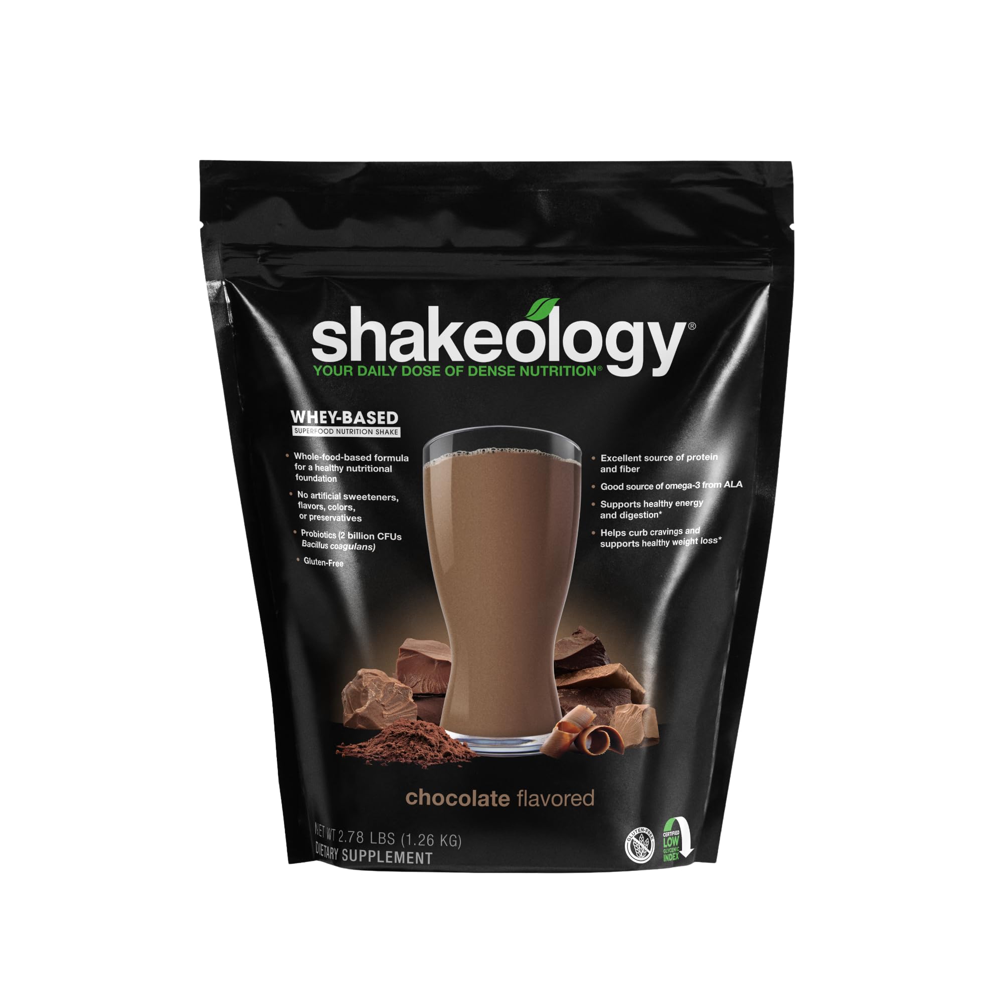 Envase Beachbody Shakeology Chocolate vista frontal mostrando marca y sabor para elección rápida