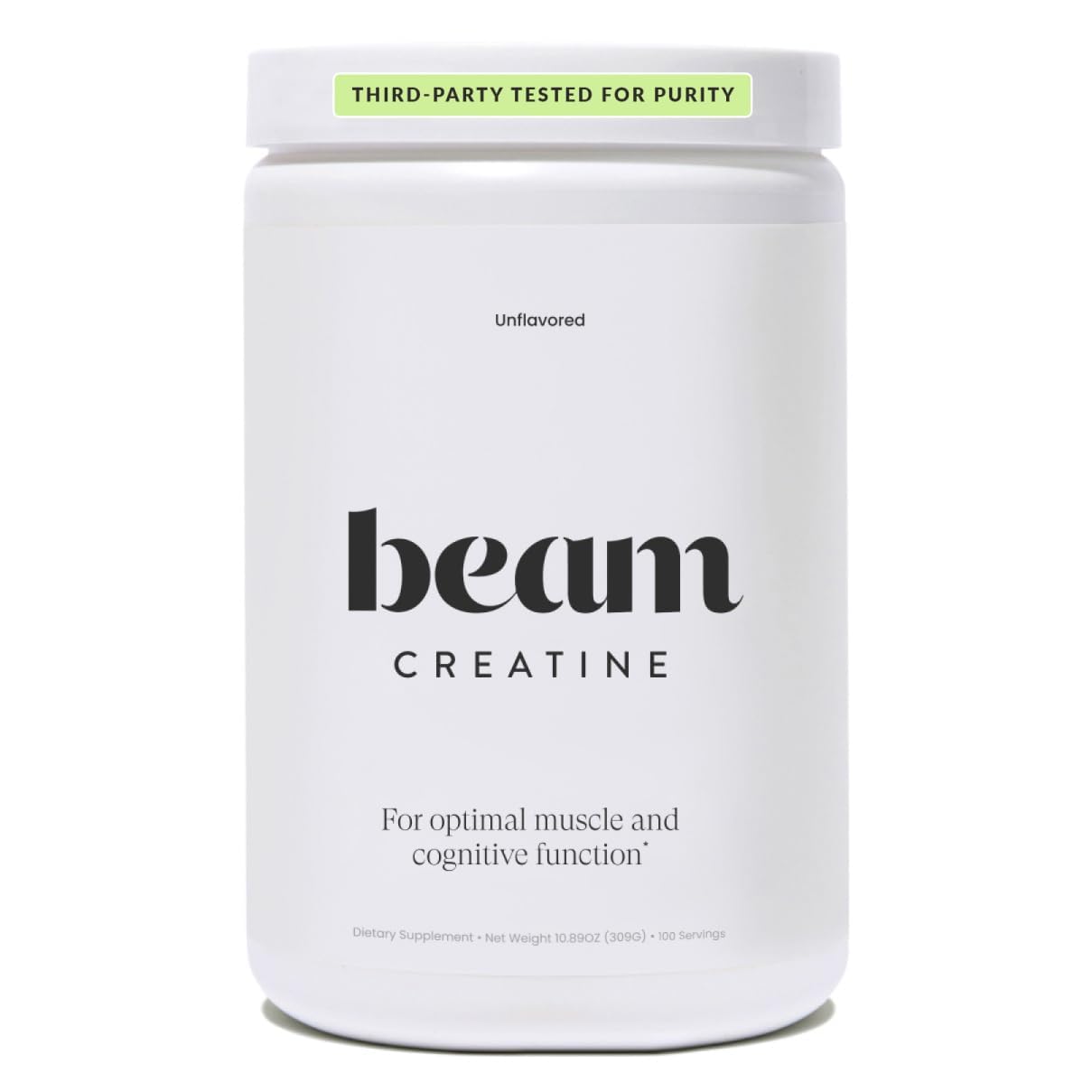BEAM frasco delantero del producto mostrando diseño y beneficios de fuerza