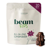 BEAM envase frontal mostrando diseño y sabor chocolate, atractivo para niños