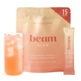 BEAM envase frontal mostrando diseño y sabor durazno-mango, aspecto apetecible