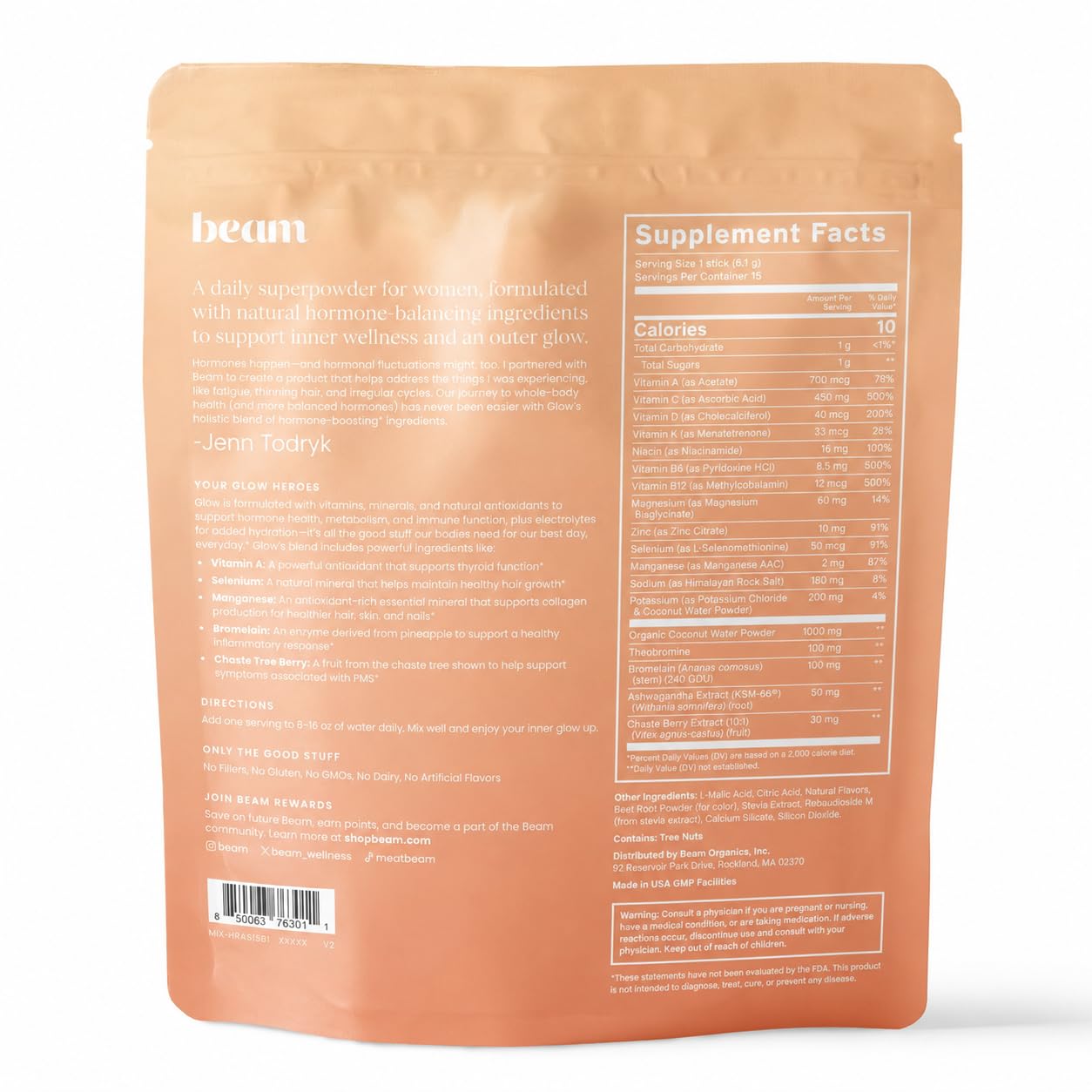 BEAM botella en entorno lifestyle con frutas, sugiere consumo cotidiano
