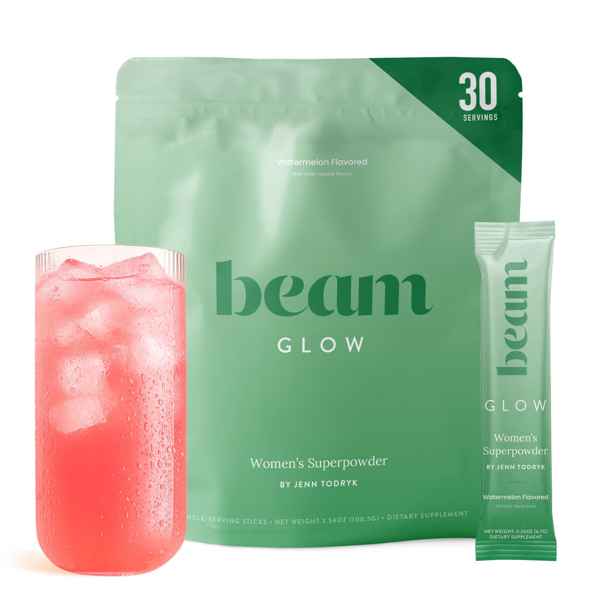 BEAM frasco frontal del producto mostrando el diseño y el sabor sandía