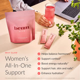 BEAM polvo Glow primer plano mostrando textura y mezcla fácil en agua