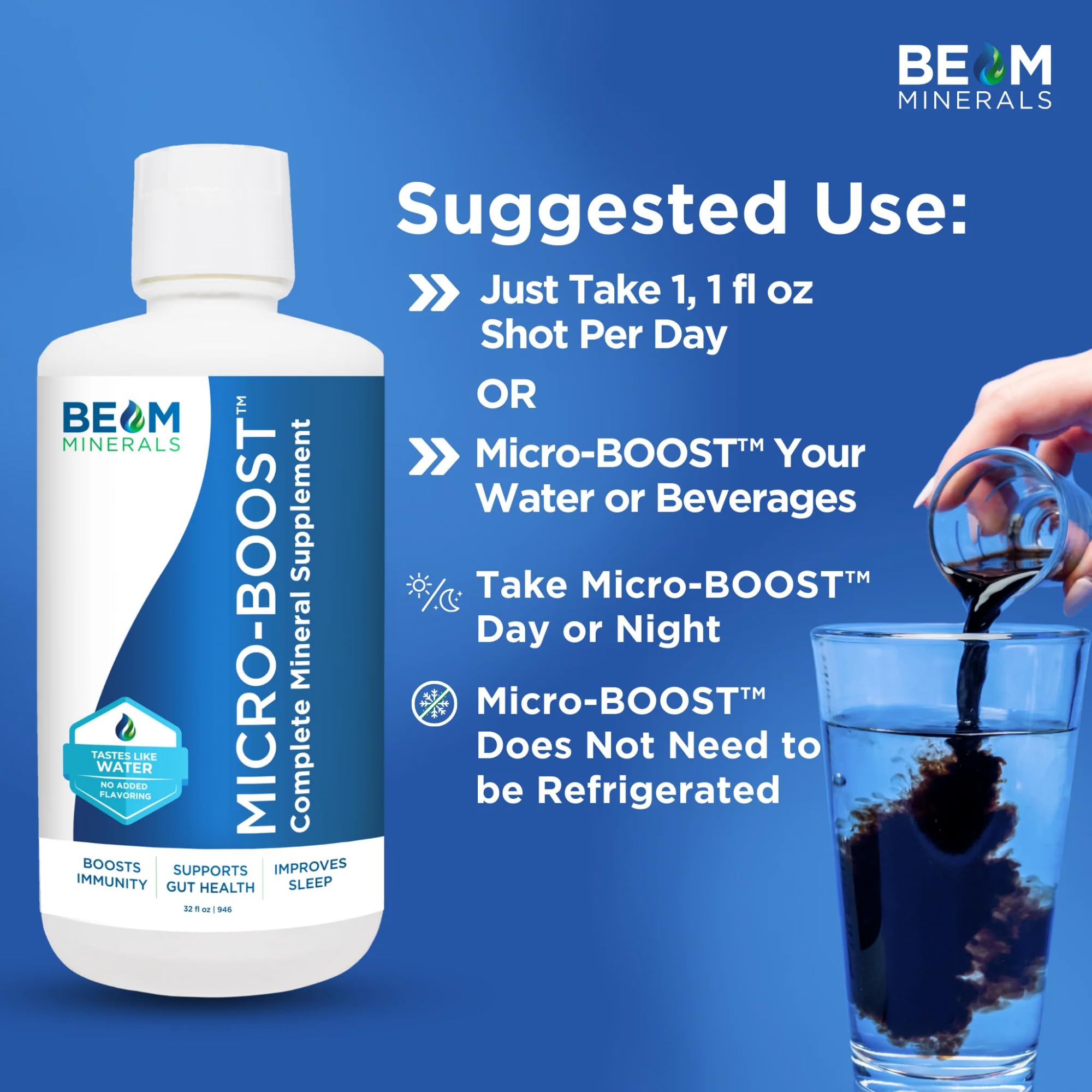 BEAM MINERALS junto a smartphone para comparar tamaño y cantidad por frasco