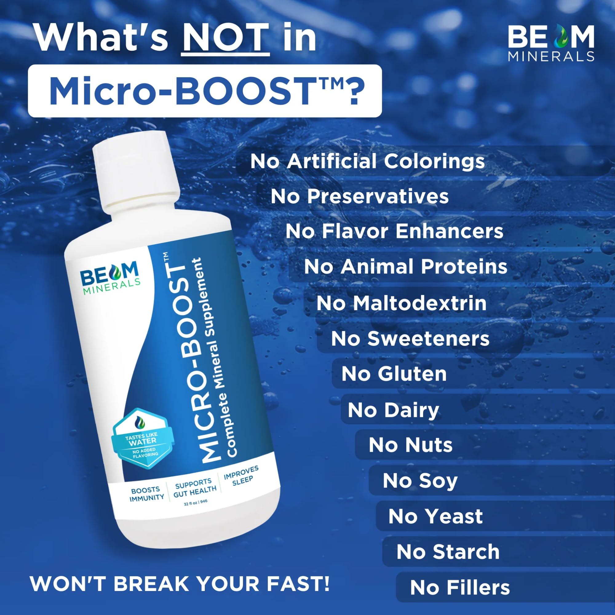 BEAM Minerals dosificador junto a la botella para uso preciso y cómodo