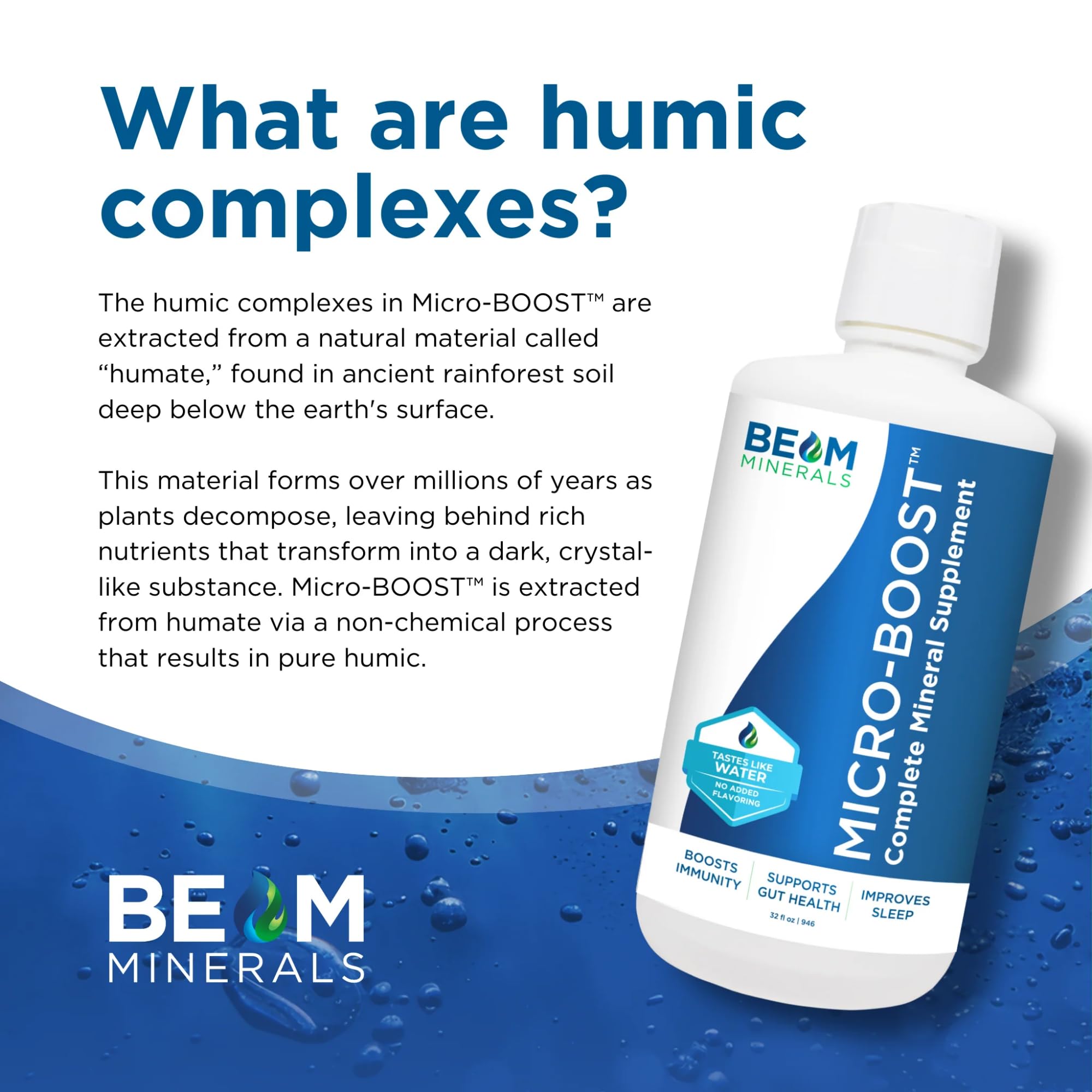 BEAM MINERALS gota clara destacando la textura líquida y absorción rápida
