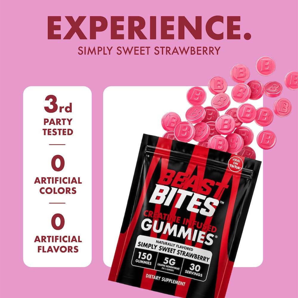 BEAST BITES comparación de tamaño junto a una caja, visualiza cantidad y escala del envase