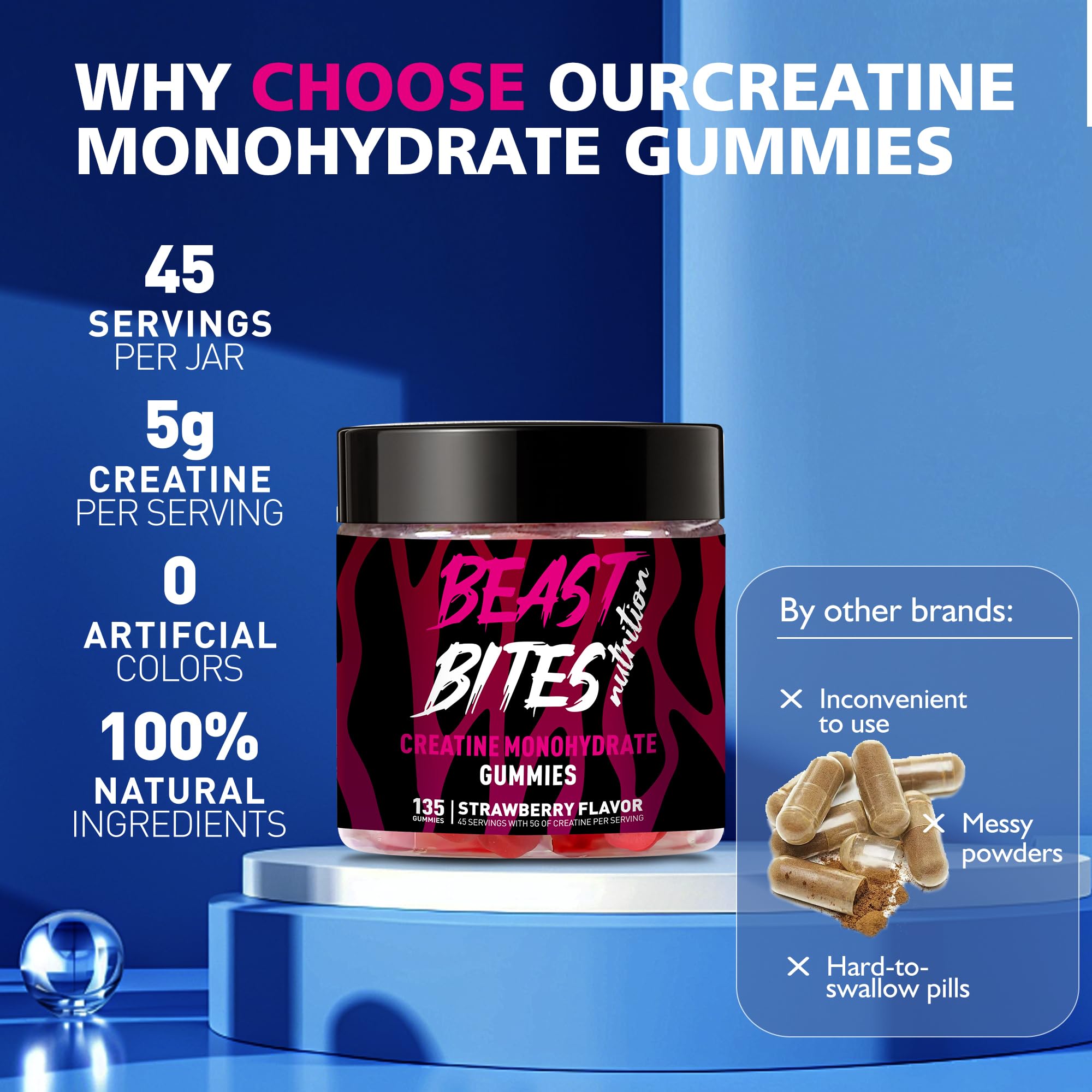 BEAST BITES envase abierto mostrando gomitas, acceso fácil y almacenamiento