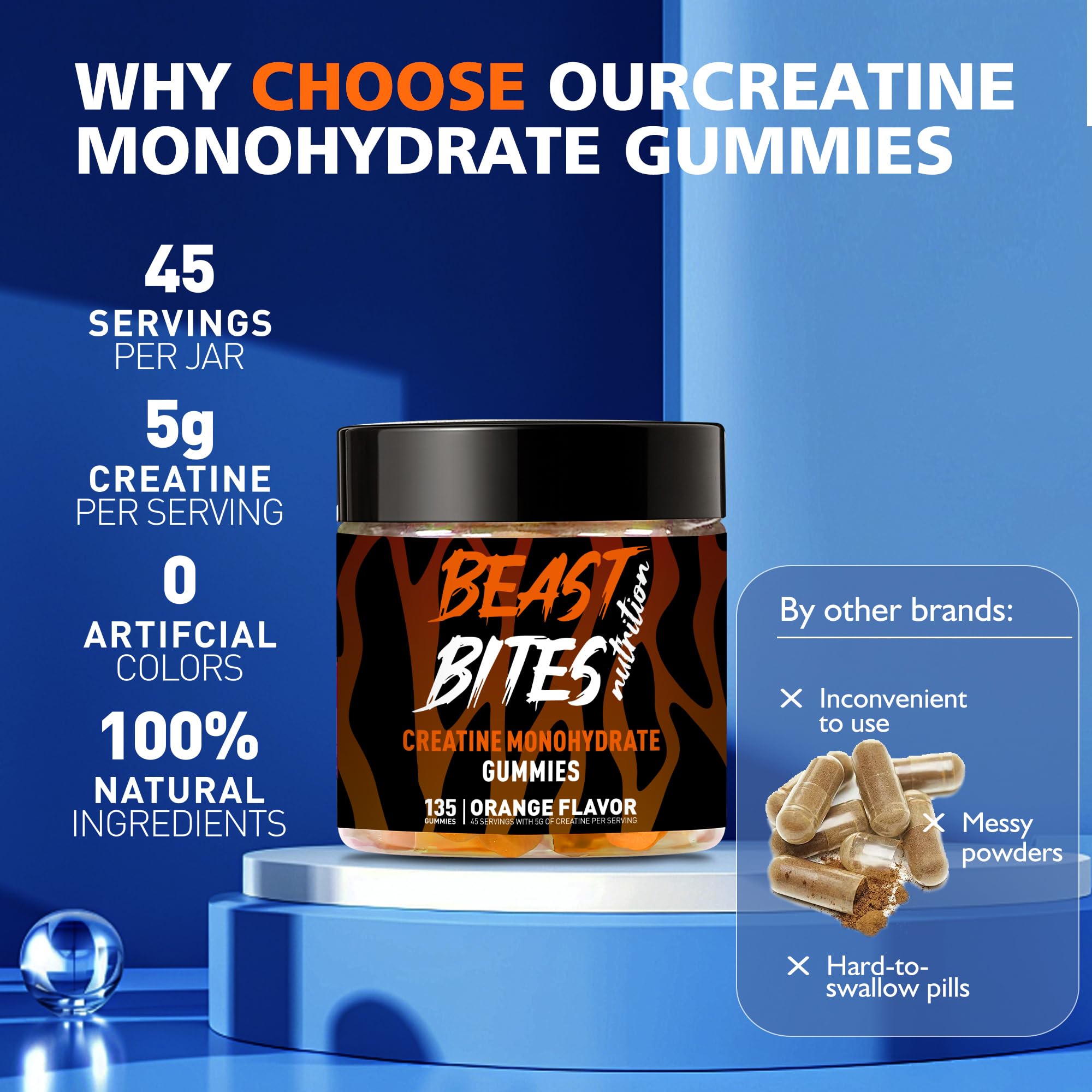 BEAST BITES envase abierto con gomitas destacadas, beneficio conveniencia diaria
