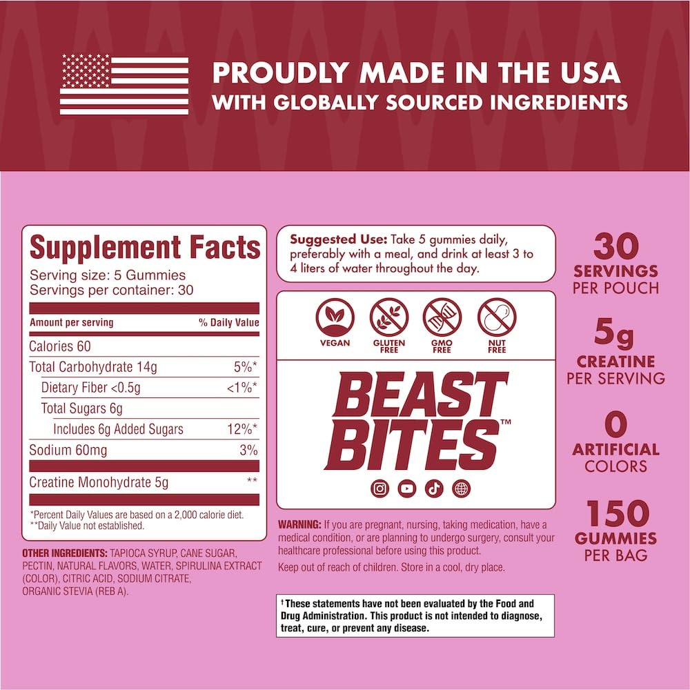 BEAST BITES etiqueta con certificaciones, evidencia ingredientes limpios y calidad