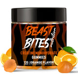 BEAST BITES frasco frontal mostrando 135 gomitas, beneficio portabilidad