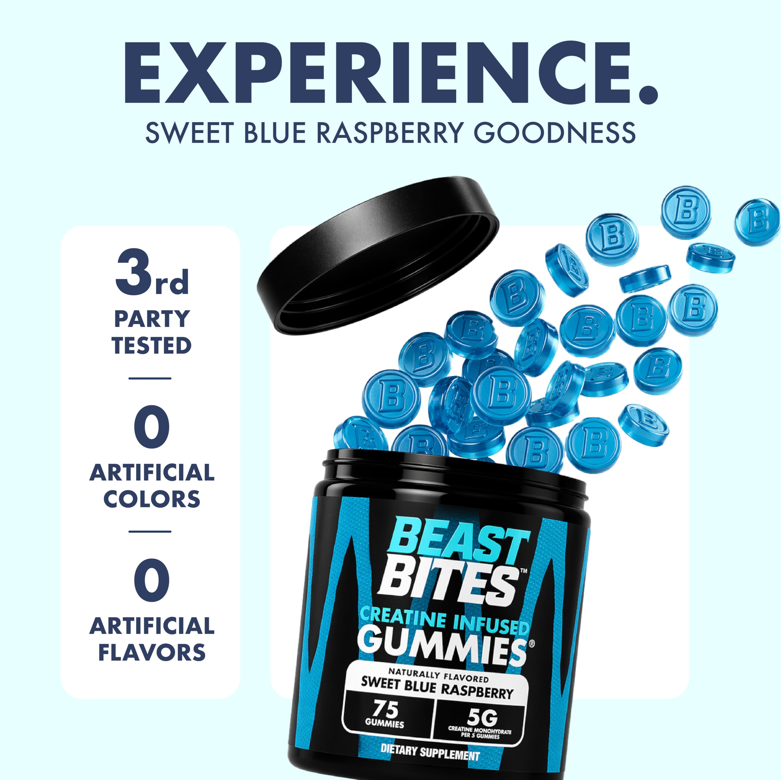 BEAST BITES gomitas en la mano listas para consumir, conveniencia portátil