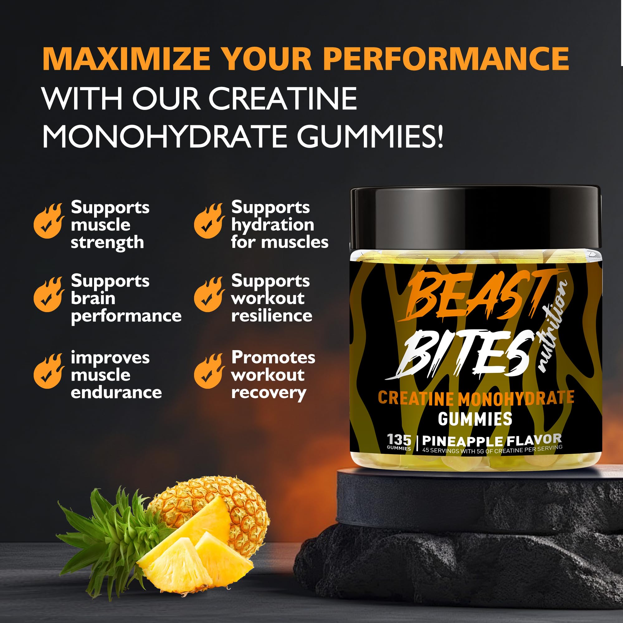 BEAST BITES porción de tres gomitas listas para consumir con beneficio dosis precisa