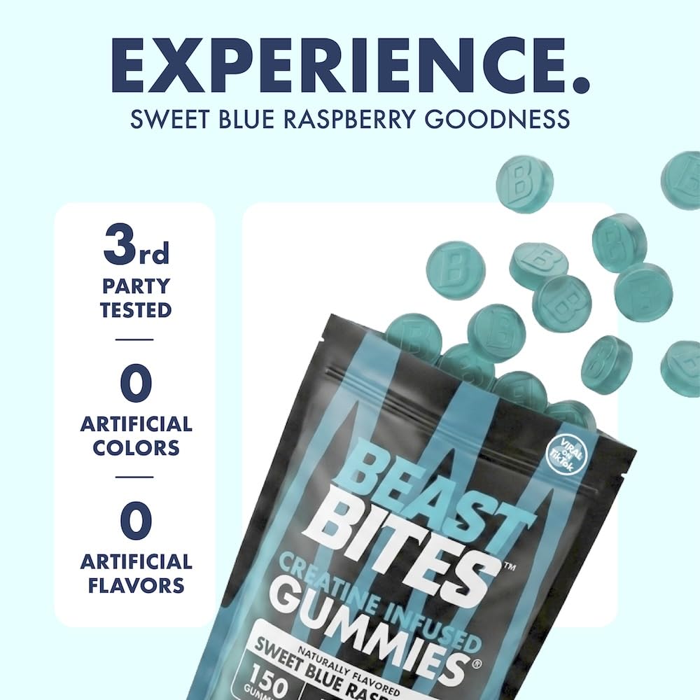 BEAST BITES bote junto a una gomita para comparar tamaño y porción