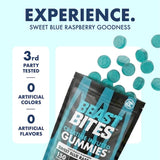 BEAST BITES bote junto a una gomita para comparar tamaño y porción
