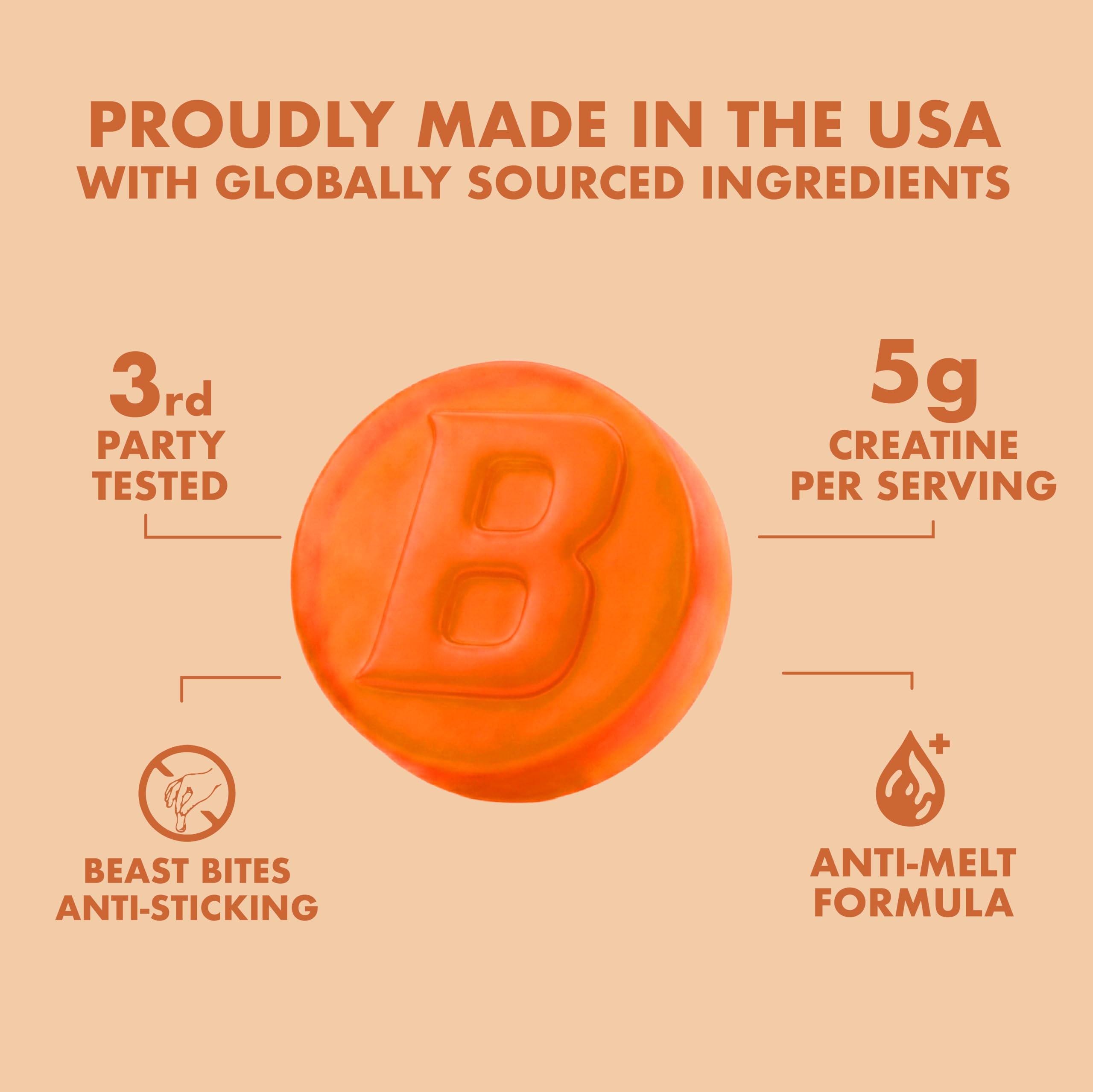 BEAST BITES primer plano de anillo sour peach con textura masticable y aspecto natural