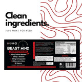 Beast Mind etiqueta frontal con ingredientes clave y claridad informativa