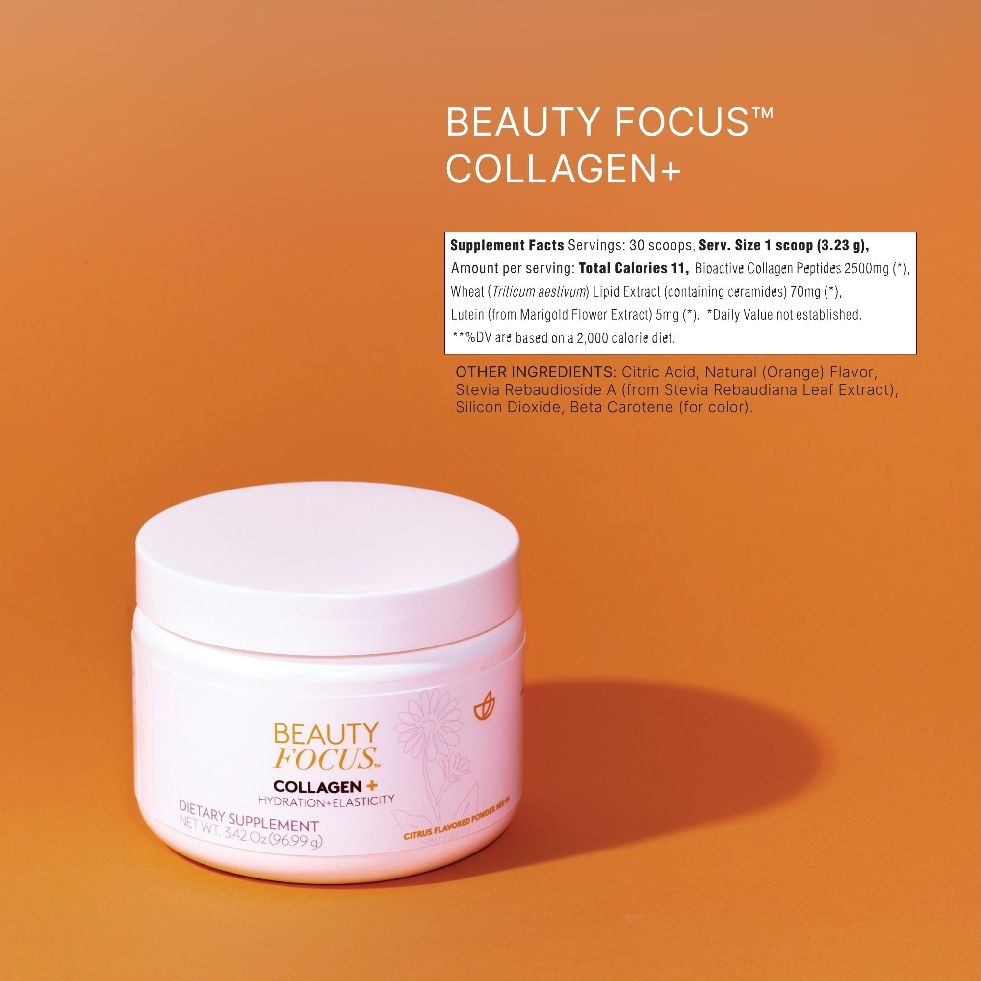 Beauty Focus comparación de tamaño, 30 porciones en envase compacto