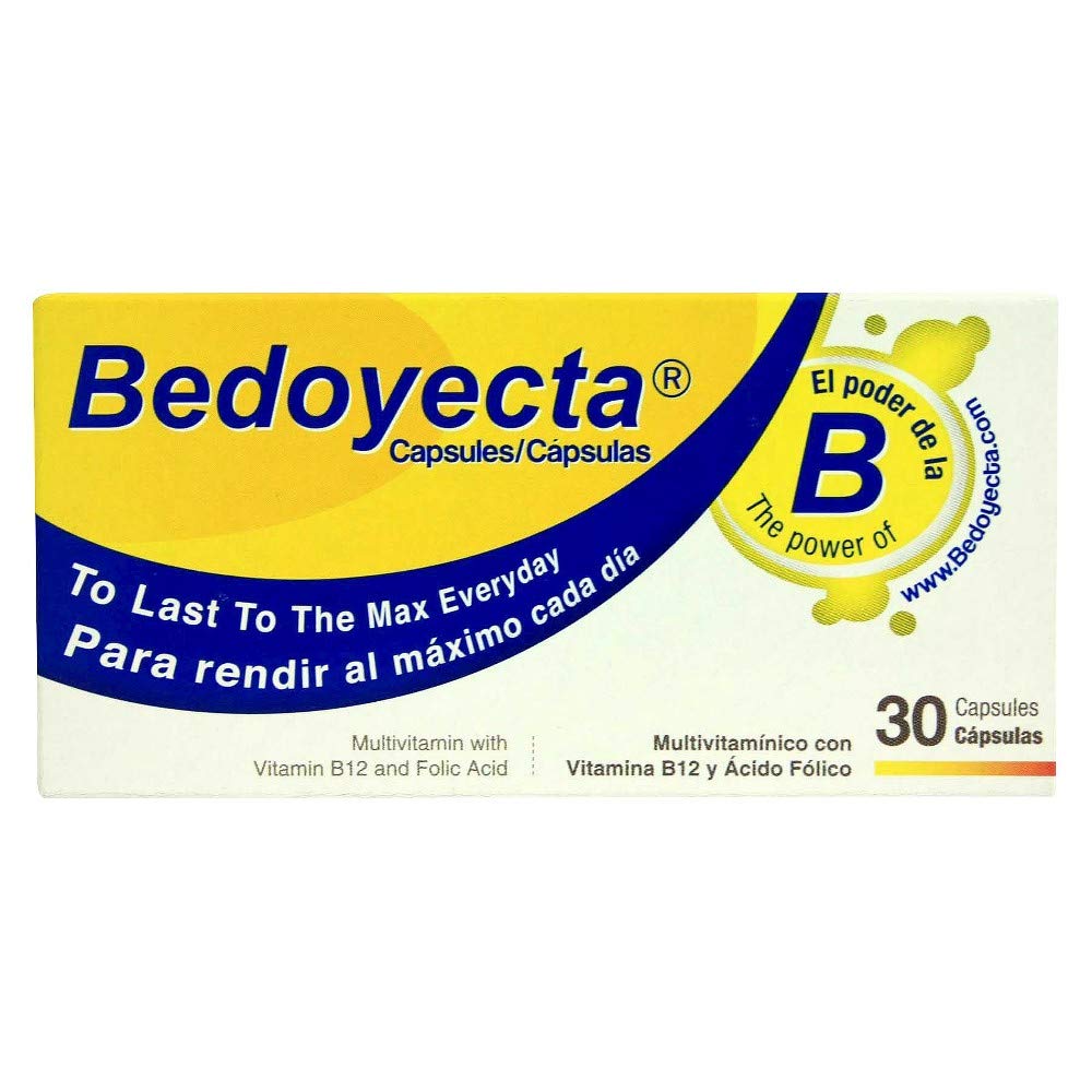 Bedoyecta frasco frontal mostrando cápsulas y beneficio de energía