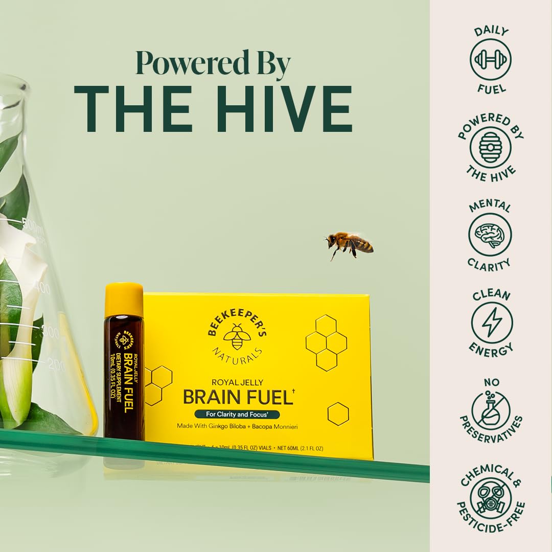 Beekeeper's Naturals primer plano de vial destacando textura y pureza
