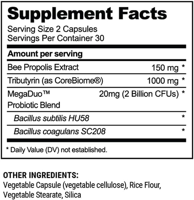 Beekeeper's Naturals etiqueta legible con lista de prebiótico probiótico postbiótico