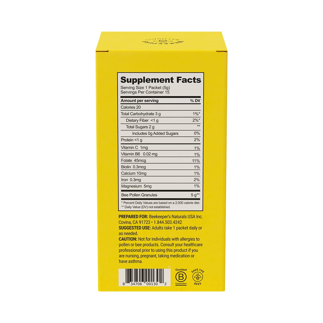 Beekeeper's Naturals primer plano de textura del polen mantiene nutrientes