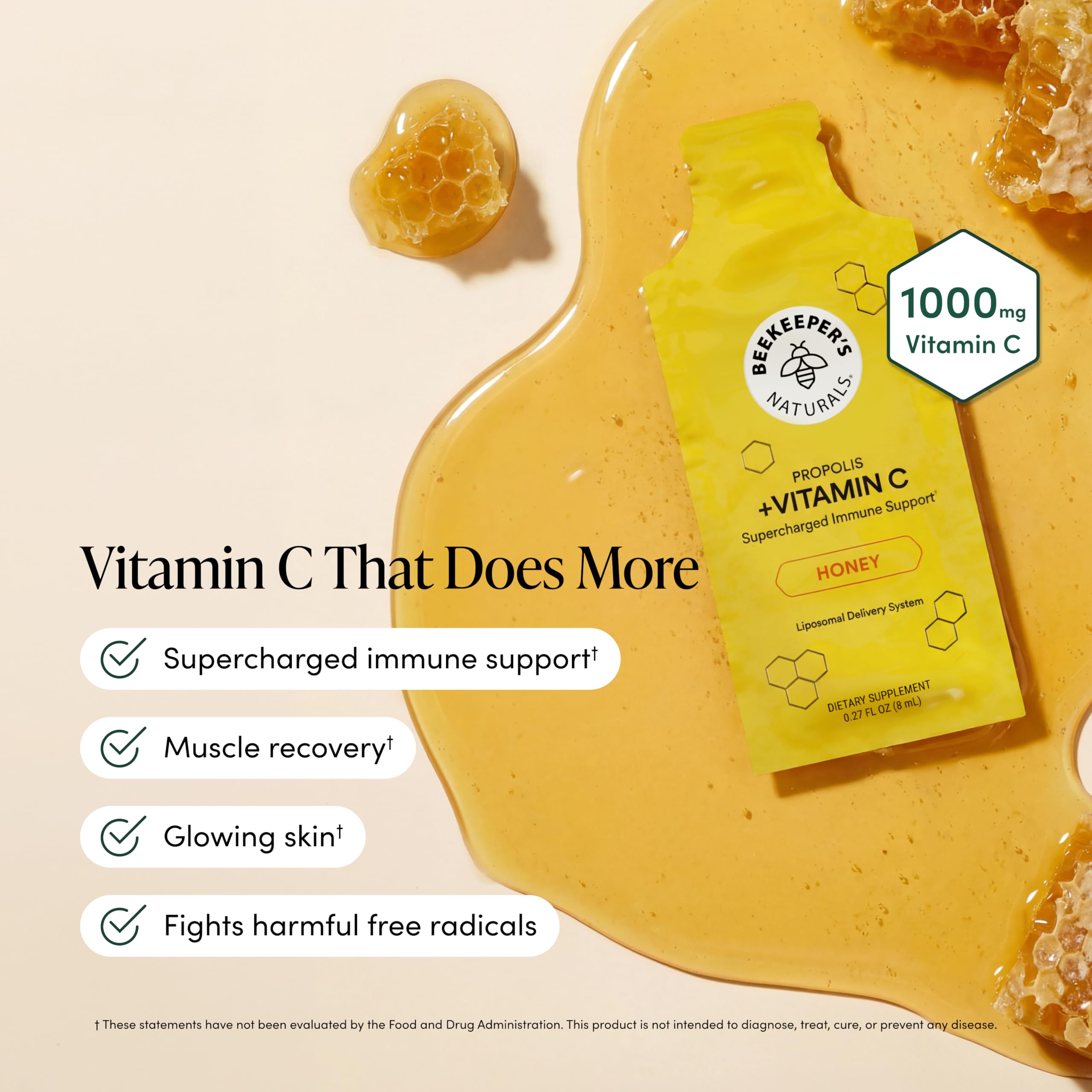 Beekeeper's Naturals sobre abierto con líquido liposomal para rápida absorción
