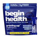 Begin Health empaque frontal mostrando sobres fáciles de usar y comodidad