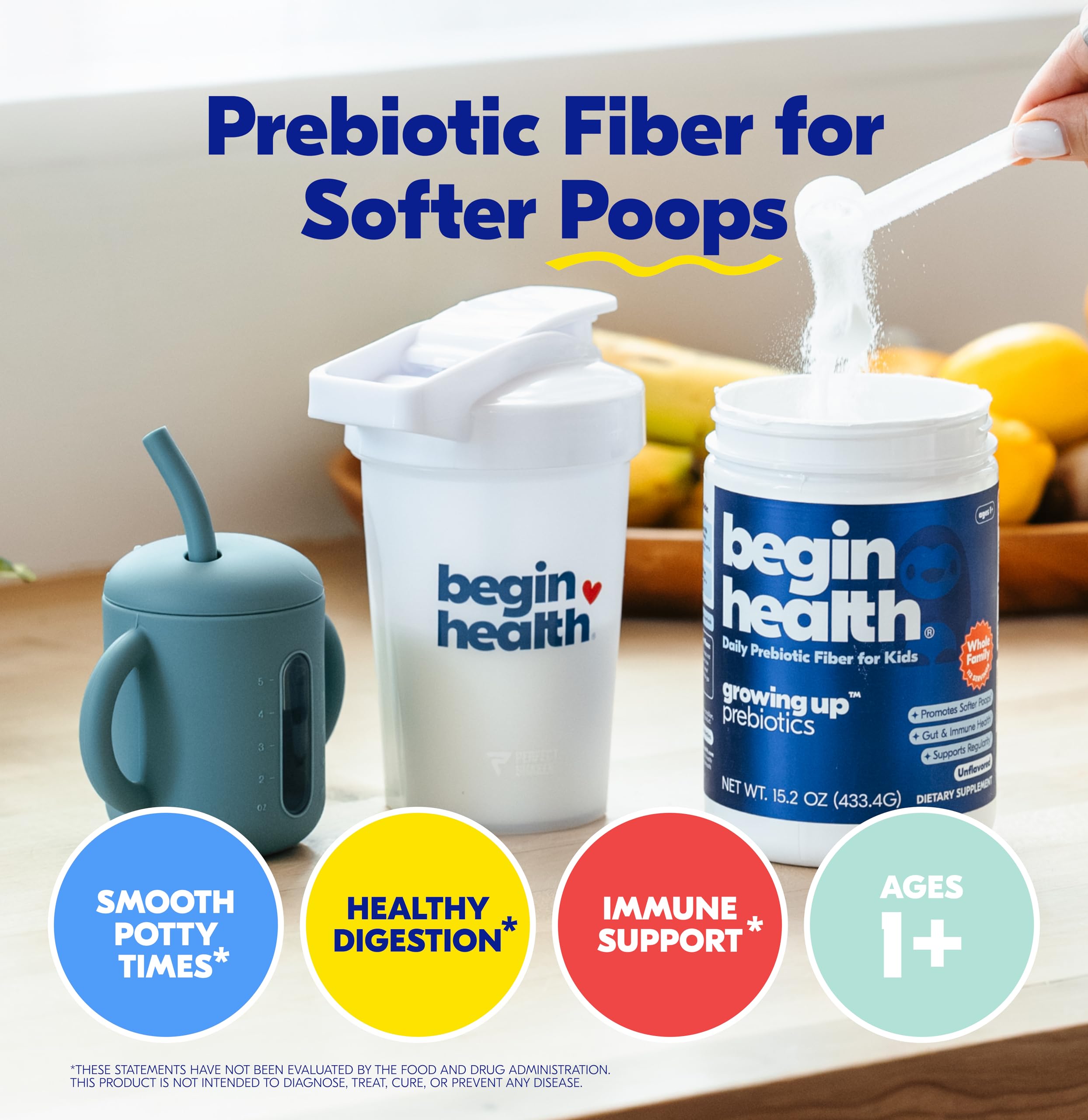 Begin Health polvo en primer plano textura fina que se disuelve rápido